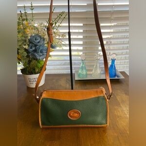 VINTAGE Dooney & Bourke All Weather Leather Satchel Pebble Green & Brown